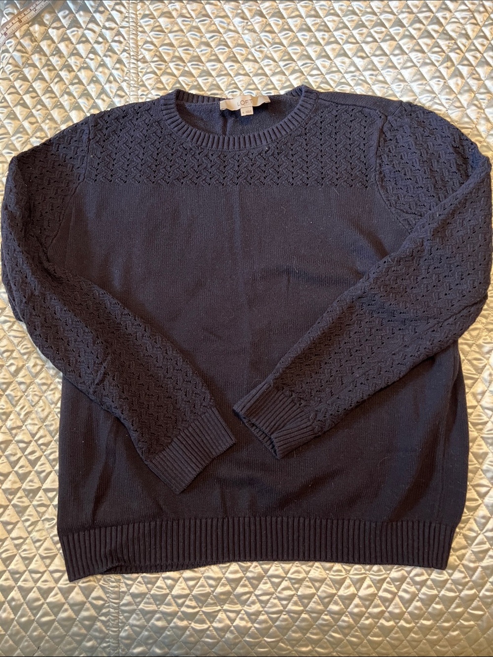 LOFT women’s Navy Textured Knit Crewneck Sweater